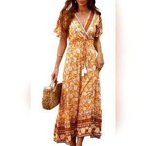 Bohemian Yellow Floral Maxi Dress